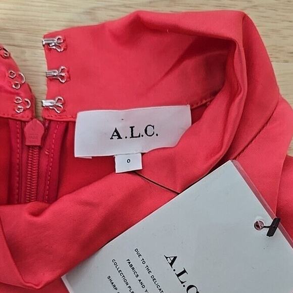 NWT A.L.C. Joss Ruched Asymmetric Satin Dress Size 0 Pink Barbiecore Long Sleeve - Picture 3 of 13